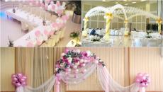 Декорация на сватбена зала с балони Декорация на банкетна зала с балони